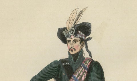 Scottish Highland Clan Chief - Antique Costume Lithograph, c.1852, close-up 2