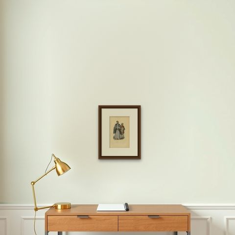 Antique Print of a Japanese Nobleman and his Servant, 1843, shown framed on a wall