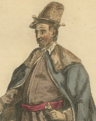 Man of Bohemia in Fur Hat and Fur-Lined Cloak, Costume of 1577, Jefferys 1757, close-up 1
