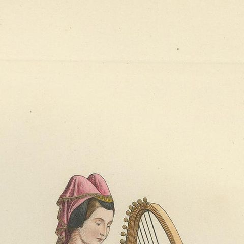 Antique Print of an Italian Noblewoman, 14th Century, by Bonnard, 1860, close-up 1