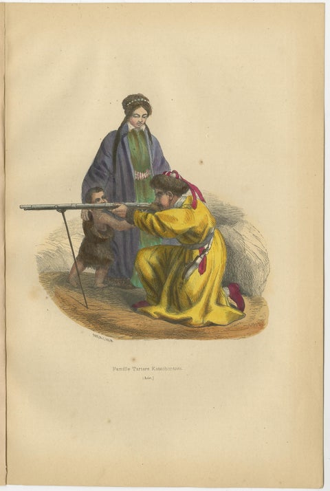 Tartar Family in Traditional Dress: 19th Century Ethnographic Illustration, view 2