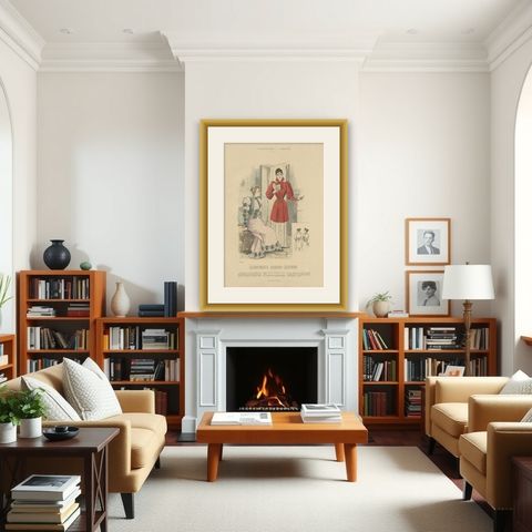 Antique Fashion Print Depicting Two Ladies, by Dürr, 1892, shown framed in a room