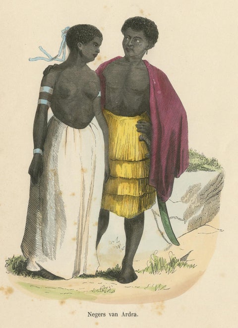 Antique Costume Print of Natives of Ardra by Wahlen, 1843, view 2