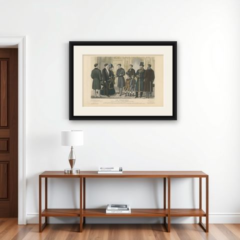 Antique Men Fashion Print of the 19th Century, shown framed on a wall