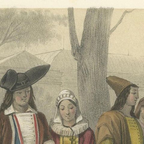 French Regional Costumes, Bretons, Parisians and Savoyard, c.1845, close-up 6