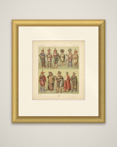 Pl. 103 Antique Print of 'Native' American Costumes Racinet, 'circa 1880', shown framed