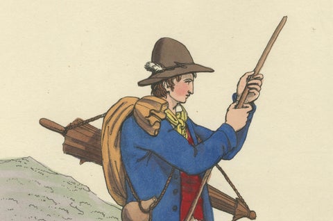 Costume Print: Italian Goatherd in the Hills, 1820s Hand-Colored Engraving, close-up 3
