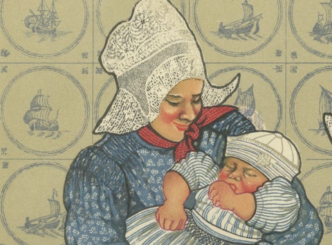 Charming Vintage Print, Women & Children of Volendam in Traditional Dress, 1932, close-up 4