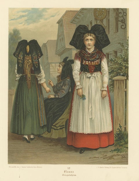Alsace Folk Costume, Griesheim, Traditional Dress, c.1875, close-up 1