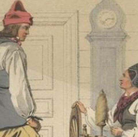 Antique Costume Print of Järvsö in Sweden by Sandberg, circa 1864, close-up 2