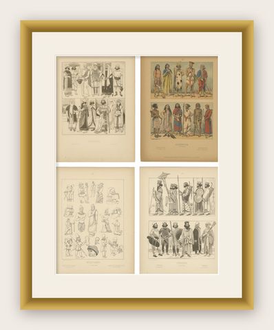 Ancient Western Asia and Persia Costume Plates by Max Tilke, c.1900, shown framed