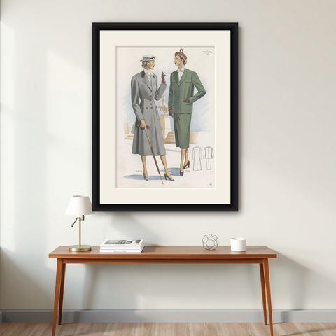 Vintage Fashion Print 'Pl. 14215' Published in Ladies Styles, 1951, shown framed on a wall