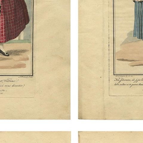 Set of 4 Antique Prints of Dutch Costumes by Maaskamp '1805', close-up 2