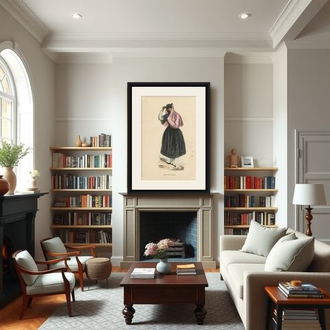 Antique Costume Print of a Young Lady in Bogotá by Wahlen, 1843, shown framed in a room