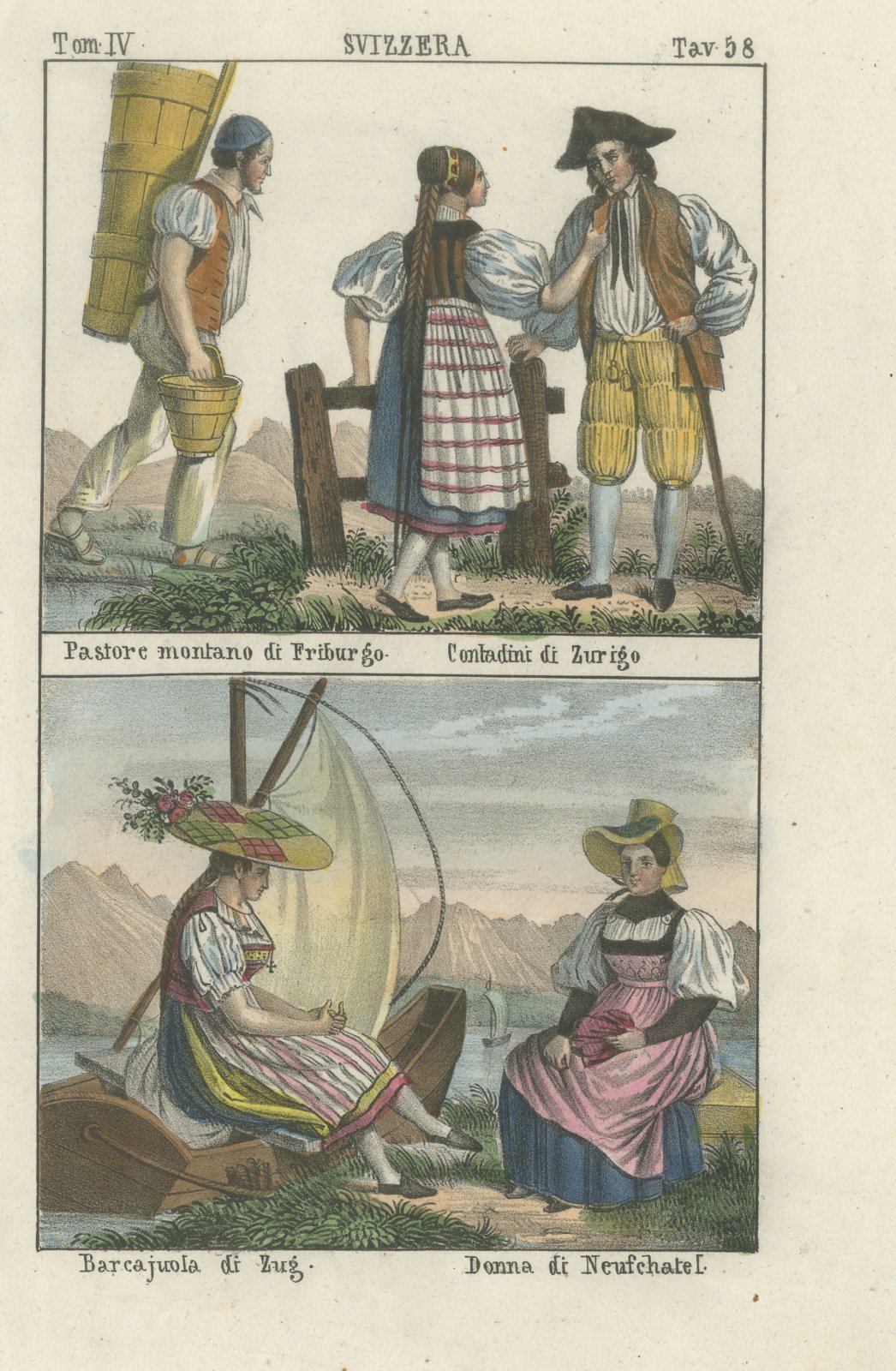 Herdsman of Fribourg, Zurich Peasants and Women of Zug and Neuchatel, 1842