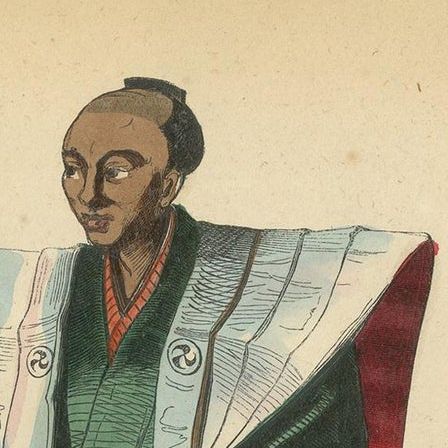 Antique Print of a Japanese Ceremonial Costume by Wahlen, 1843, close-up 1