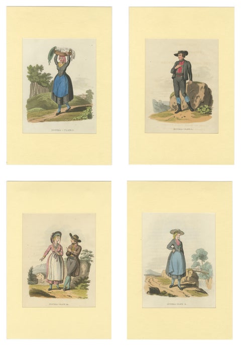 Austrian Folk Costume Prints, Elegant 4-Plate Set of Rural Figures, c. 1820, view 6
