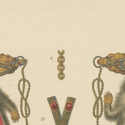 Antique Print of Ladies Jewelry with Fur of a Marten by Hefner-Alteneck, '1890', close-up 1