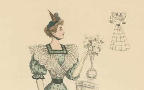Victorian Day Elegance: Fashionable Gowns in Lithograph Published in 1889, close-up 4