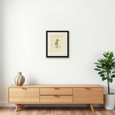 Antique Print of a German Nobleman, 15th Century, by Bonnard, 1860, shown framed on a wall