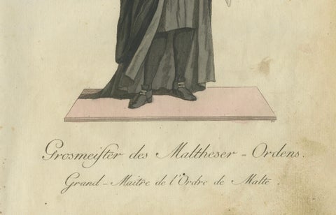 Grand Master of the Maltese Order: 1791 Colored Engraving in Ceremonial Robes, close-up 1