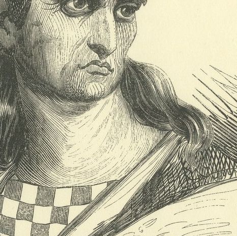 Warrior of the Sandwich Islands, Antique Wahlen Costume Print, 1843-1844, close-up 2