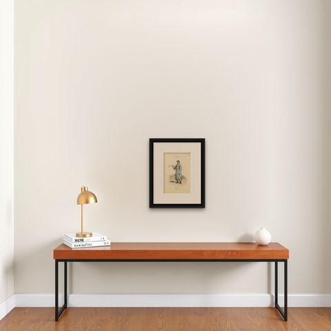 Antique Print of a Mandarin in Court dress, circa 1820, shown framed on a wall