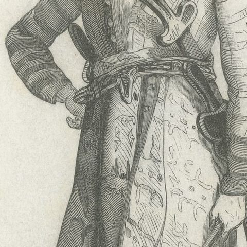 Javanese Man in War Dress, Antique Wahlen Costume Print, 1843-1844, close-up 2