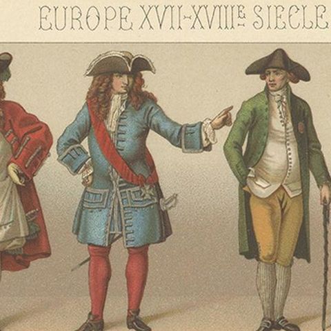 Pl. 106 Antique Print of European XVII-XVIIIth Century Costumes by Racinet, close-up 1