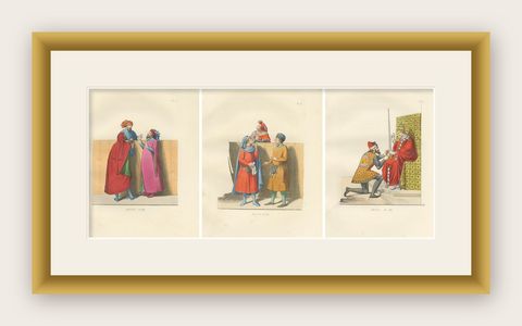Dialogue, Diplomacy and Divine Right: Medieval Italian Costume Scenes, 1845, shown framed