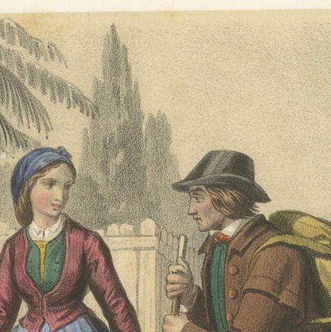 Swedish and Norwegian Costumes, Peasants, Laplanders and Reindeer, c.1845, close-up 6