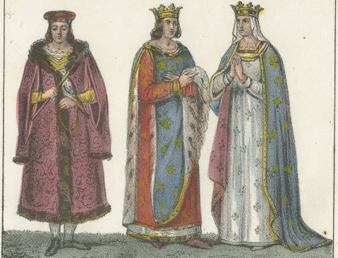Charlemagne Enthroned and Saint Louis IX with His Queen, Lithograph, 1842, close-up 2