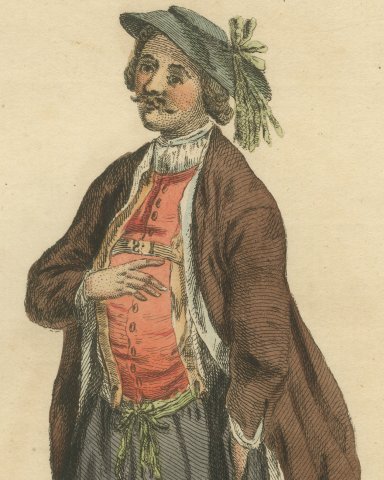 Country Man near Nuremberg in Red Waistcoat and Brown Coat, 1755, Jefferys 1757, close-up 1