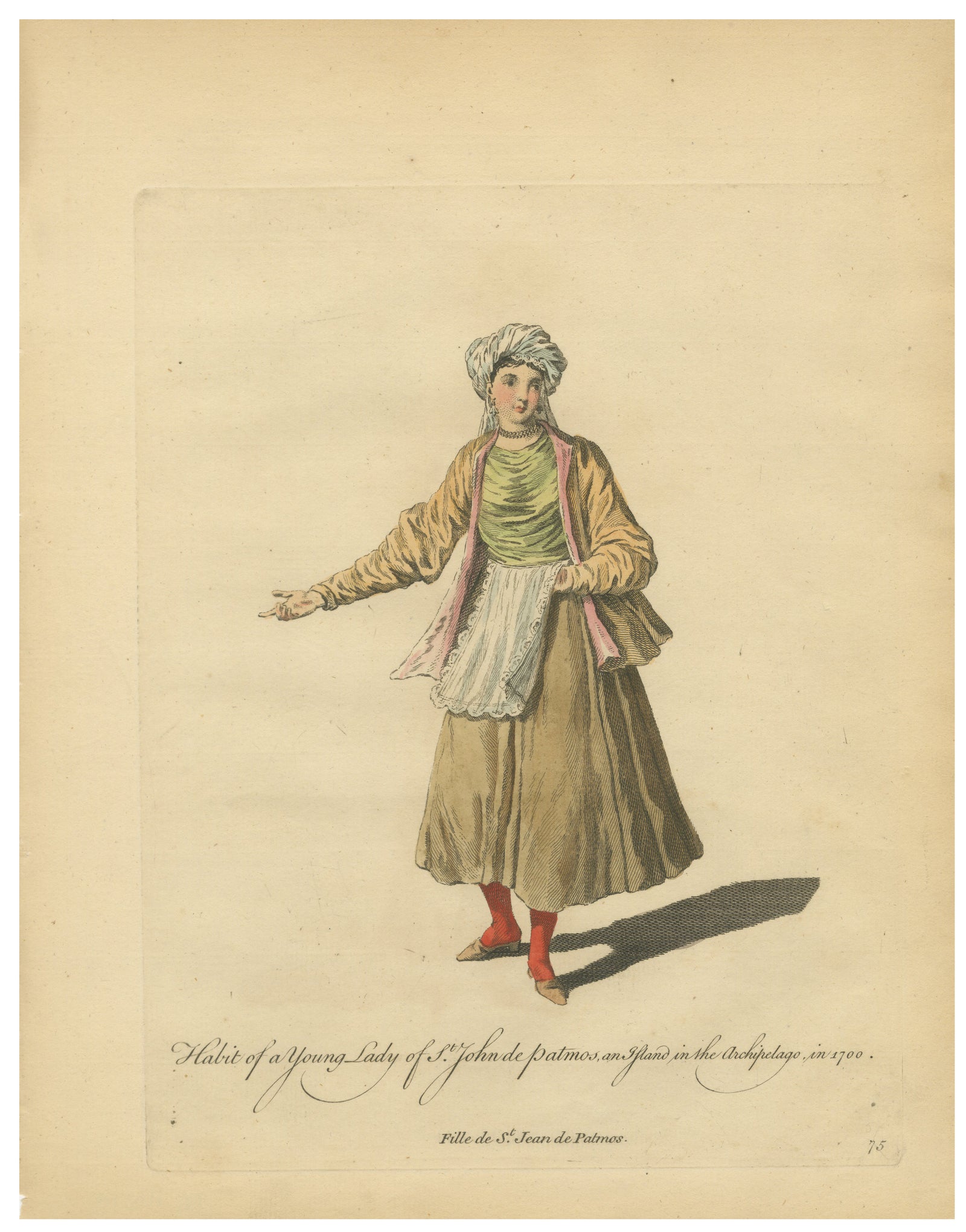 Antique Costume Print Young Lady of St John of Patmos Jefferys, 1749