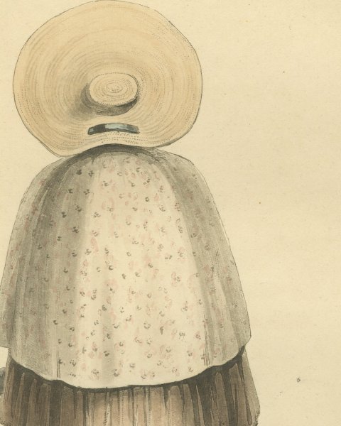 Woman and Boy near Amsterdam, Church Spire Beyond, Antique Print, 1817, close-up 1