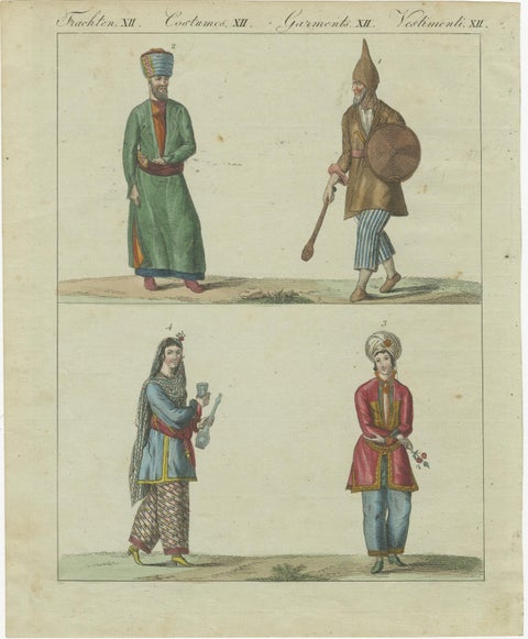 Antique Hand-Colored Print of Turkish or Ottoman Costumes Plate XII, circa 1800, view 2