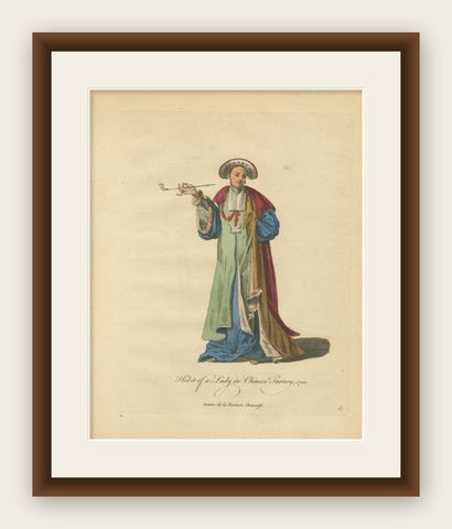 Antique Costume Print Lady in Chinese Tartary Jefferys, 1749, shown framed
