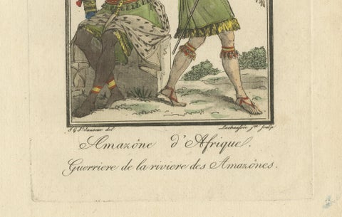 African Amazon and Amazon River Warrior, Hand-Colored Costume Engraving, 1806, close-up 4