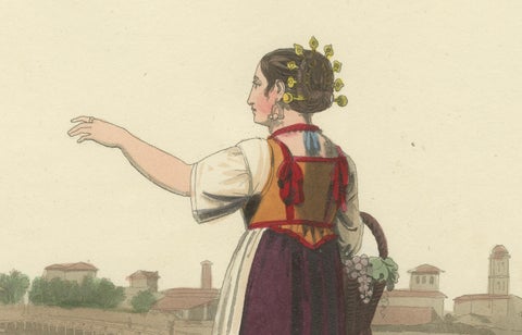 Costume Print: Woman near the Bridge of Lodi, Lombardy, Italy - 1820s Engraving, close-up 3