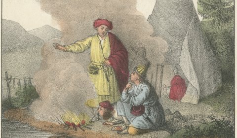 Estonians, an Ostyak and a Lapp Camp, Hand Colored Lithograph, 1842, close-up 2