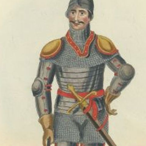 Antique Print of a Knight of the Birmingham Family, 1842, close-up 1