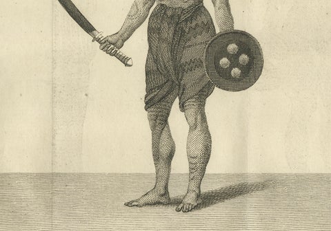 Tattooed Burmese Farmer and His Wife, Antique Costume Print, circa 1800, close-up 5