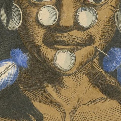 Antique Costume Print of a Brazilian Warrior by Wahlen, 1843, close-up 2