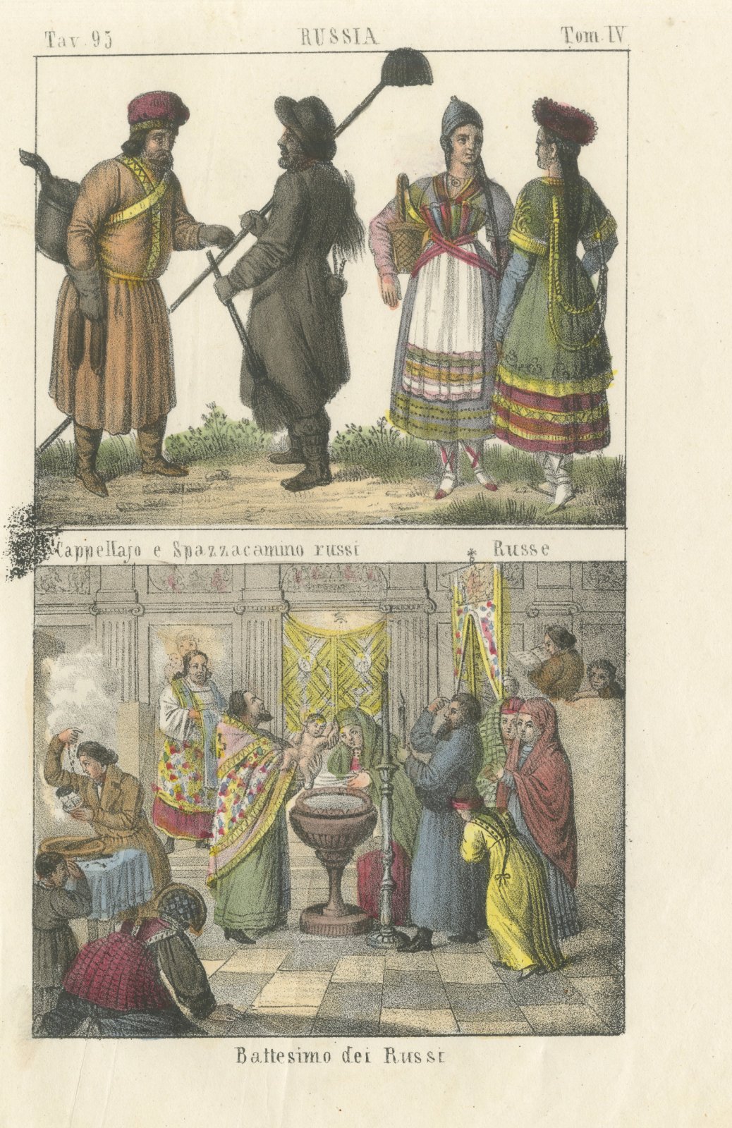 Russian Hatter and Chimney Sweep, Russian Women and a Baptism, 1842