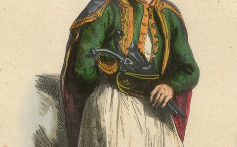 Greek Man in Traditional Dress, Hand-Coloured Lithograph, c.1845, close-up 3