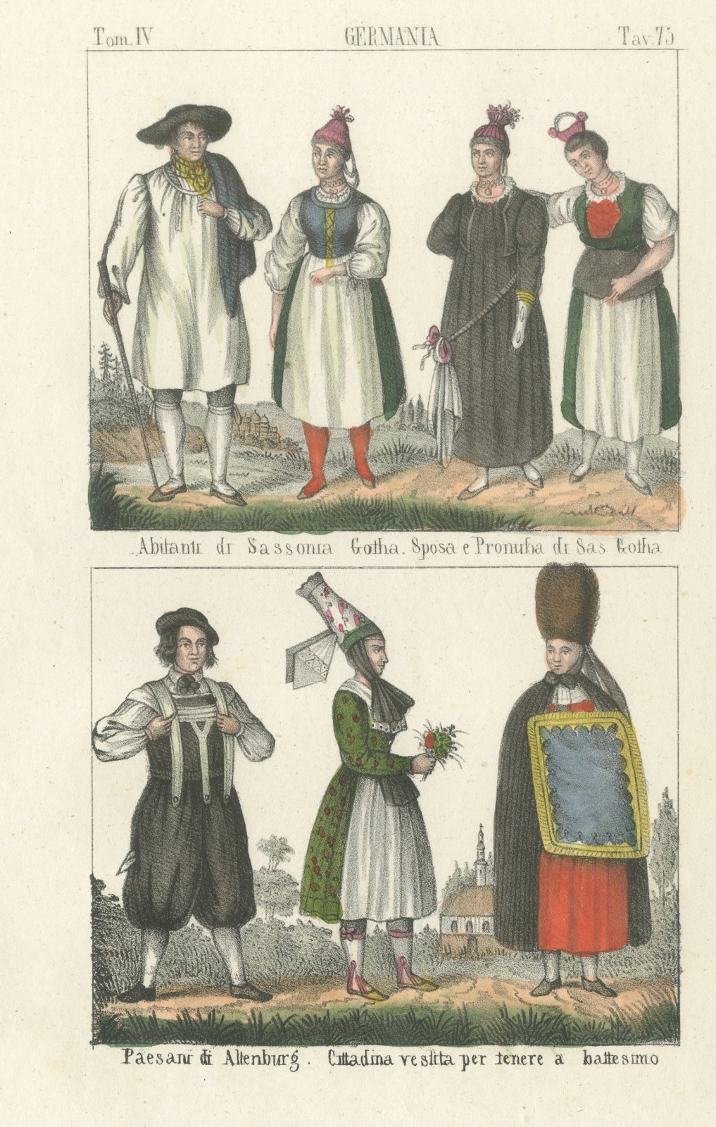 Costumes of Saxe Gotha and Altenburg with a Bride and a Baptism Dress, 1842