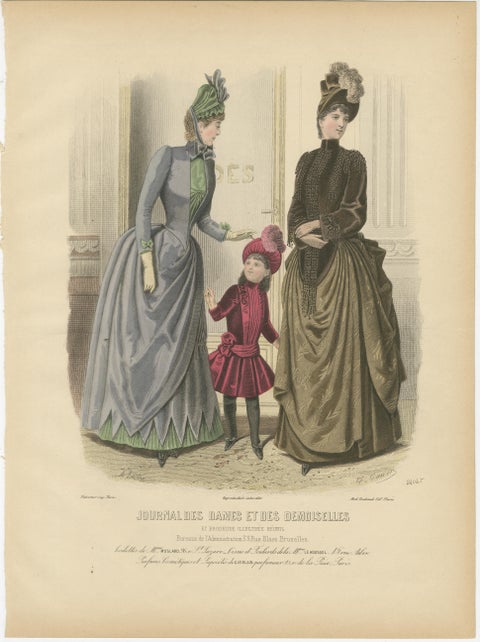 Set of 3 Antique French Fashion Plates, Paris Ladies & Children Scenes, c.1880, view 4