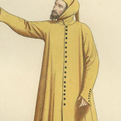 Antique Print of a Plebeian Costume, Italy, 14th Century, by Bonnard, 1860, close-up 2