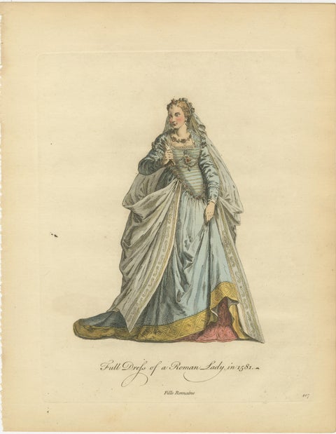 Roman Noblewomen Costume Engravings, Hand-Colored, Rome 1581- Published 1749, view 2
