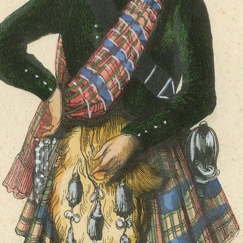Scottish Clan Chief in Highland Dress, Hand-Coloured Lithograph, c.1845, close-up 6